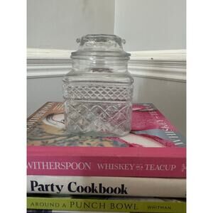 Anchor Hocking Wexford Pressed Glass Lidded Jar Candy Trinket Vanity 5.25”